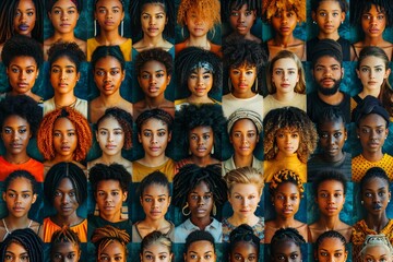 Multi-ethnic faces compilation: diverse generations, skin colors - obrazy, fototapety, plakaty