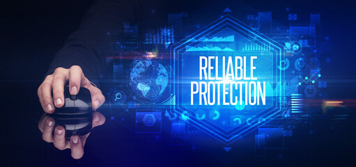 hand holding wireless peripheral, cyber security concept