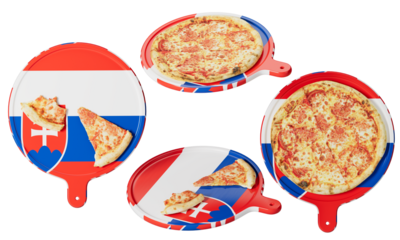 Pepperoni Pizza on Slovak Flag Colors Pan for a Cultural Culinary Experience