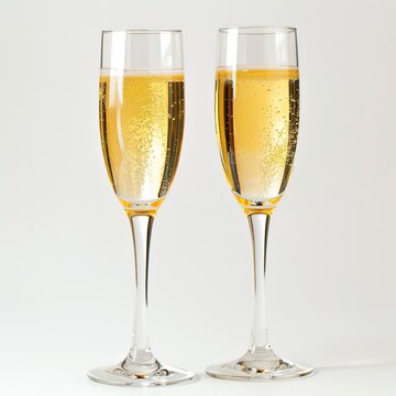 two glasses of champagne on a white background ai generated high qyality image