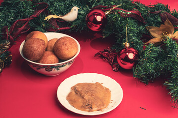 Buñuelo and custard Colombian cuisine - Christmas tradition