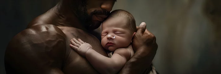 Foto op Plexiglas A Tender Moment of Connection in Kangaroo Care - Skin to Skin Contact with Newborn © Tyler
