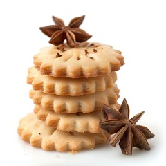 A close-up image of a stack of three anise cookies, isolated on a white background ai generated