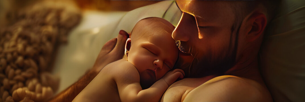 A Tender Moment of Connection in Kangaroo Care - Skin to Skin Contact with Newborn
