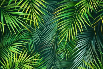 Palm leaves background illustration, tropical foliage pattern, nature-inspired decorative design - obrazy, fototapety, plakaty