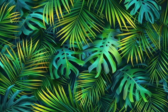 Palm leaves background illustration, tropical foliage pattern, nature-inspired decorative design