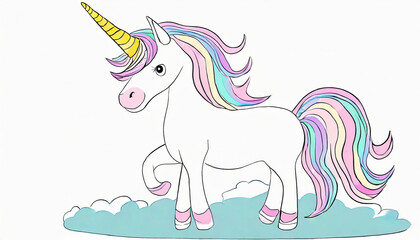 Obraz na płótnie Canvas Colorful unicorn cartoon in pastel colors.