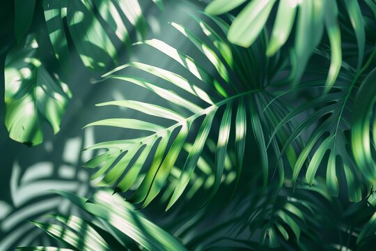 Overlapping tropical leaves, abstract shadow silhouette pattern for product design mockup