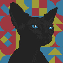 Sphynx cat. Modern art style poster. Vector illustration