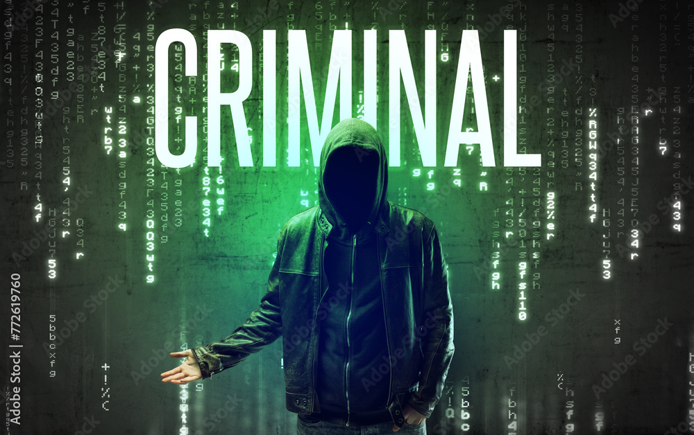 Poster faceless hacker with inscription