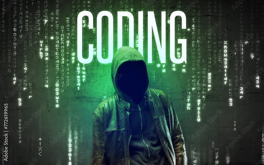 Poster faceless hacker with inscription