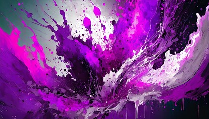 Abstract violet background with splashes of paint, paint drops, drips,