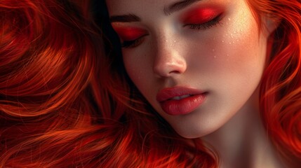 Fototapeta premium With every strand gleaming, she exudes confidence and allure. This close-up showcases the epitome of good hair health, a testament to meticulous care and nourishment. 