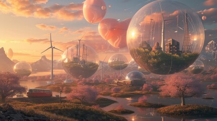 Sustainable Visionaries: Creating an Eco-Futurism Utopia through Renewable Energy Dreamscapes and Sustainable Living Environments, Leading Green Innovation to Harmonize with Nature