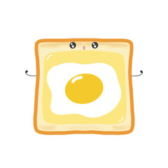 Happy Cute Sunny Side Egg Fried Egg and Cheese Toast Bread Smiling Illustration