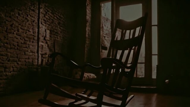 A classic chair in a dark and dusty room. There is sunlight coming in from the glass window