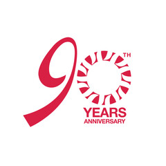 90th anniversary emblem. Ninety years anniversary celebration symbol