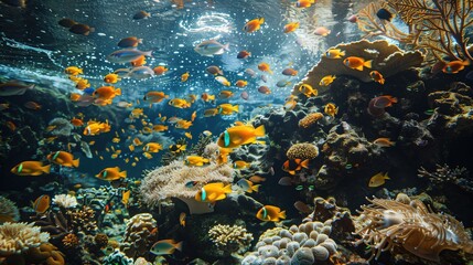 Fototapeta na wymiar Vibrant Yellow Tropical Fish Swimming in Aquarium