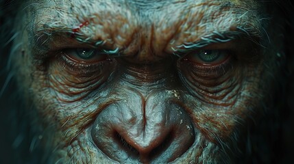 Fierce Primate: Close-Up of Intelligent Angry Ape's Eyes
