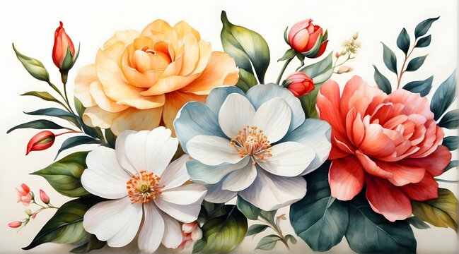 A digitally crafted painting showcasing a bouquet of brightly colored flowers exuding a sense of romance and vitality