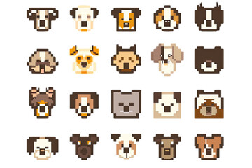  Pixel Art Set of Dog Icons On A Clean White Background Soft Watercolour Transparent Background