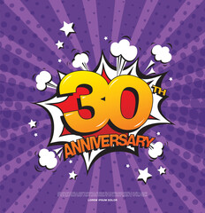30th anniversary emblem. Thirty years anniversary celebration symbol