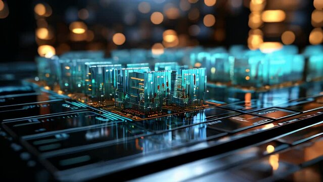 Computer futuristic high tech circuit board with microcircuits and electronic chips with transistors and resistors