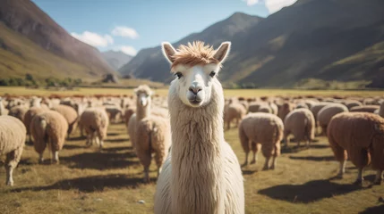 Selbstklebende Fototapeten llama in the mountains © qaiser