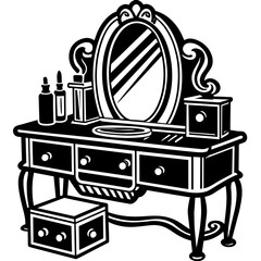makeup vanity silhouette vector art illustration
