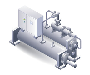 Water cooled machine construction flat isometric system 3d illustration
