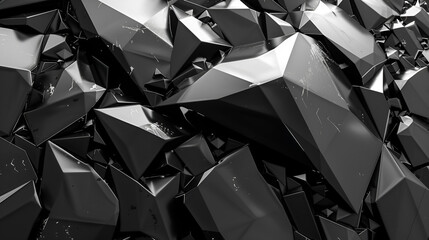 3d render abstract black crystal background faceted, macro panorama, wide panoramic polygonal wallpaper, abstract black crystallized background, Generative AI 