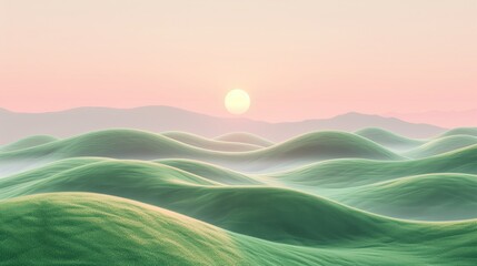 Sunset over Rolling Hills: Serene Landscape Wallpaper - obrazy, fototapety, plakaty
