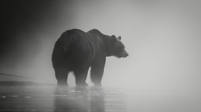Gloomy photo of a bear on the river