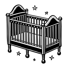 baby bed silhouette vector art illustration - obrazy, fototapety, plakaty