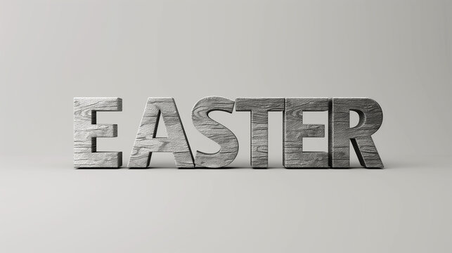 Easter 3d wooden text closeup side view against the minimal isolated backdrop background  Easter banner ,illusion, digital manipulation