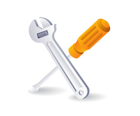 Screwdriver and wrench repair tools concept, flat isometric 3d illustration