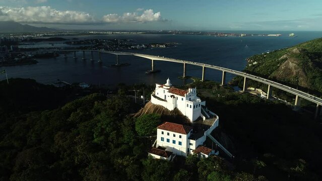 Aerial view of Convento da Penha, built in 1652 - Vila Velha, Espírito Santo, Brazil