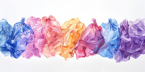 Watercolor pile of plastic. Plastic pollution background. generative ai 