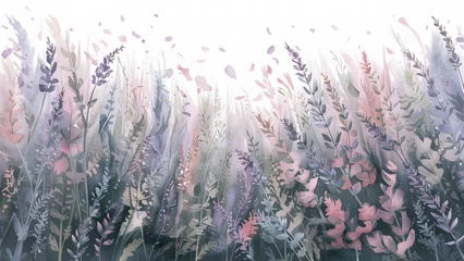 Foto op Plexiglas A stunning watercolor illustration featuring a serene landscape with wildflowers swaying gently in the soft breeze. © MdMahidHossain