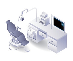 Medical tools dentist table patient flat isometric illustration