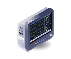 Medical equipment patient monitor flat isometric illustration