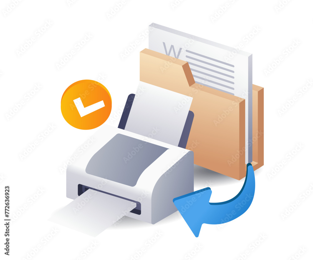 Aufkleber Printing computer folder data concept, flat isometric 3d illustration