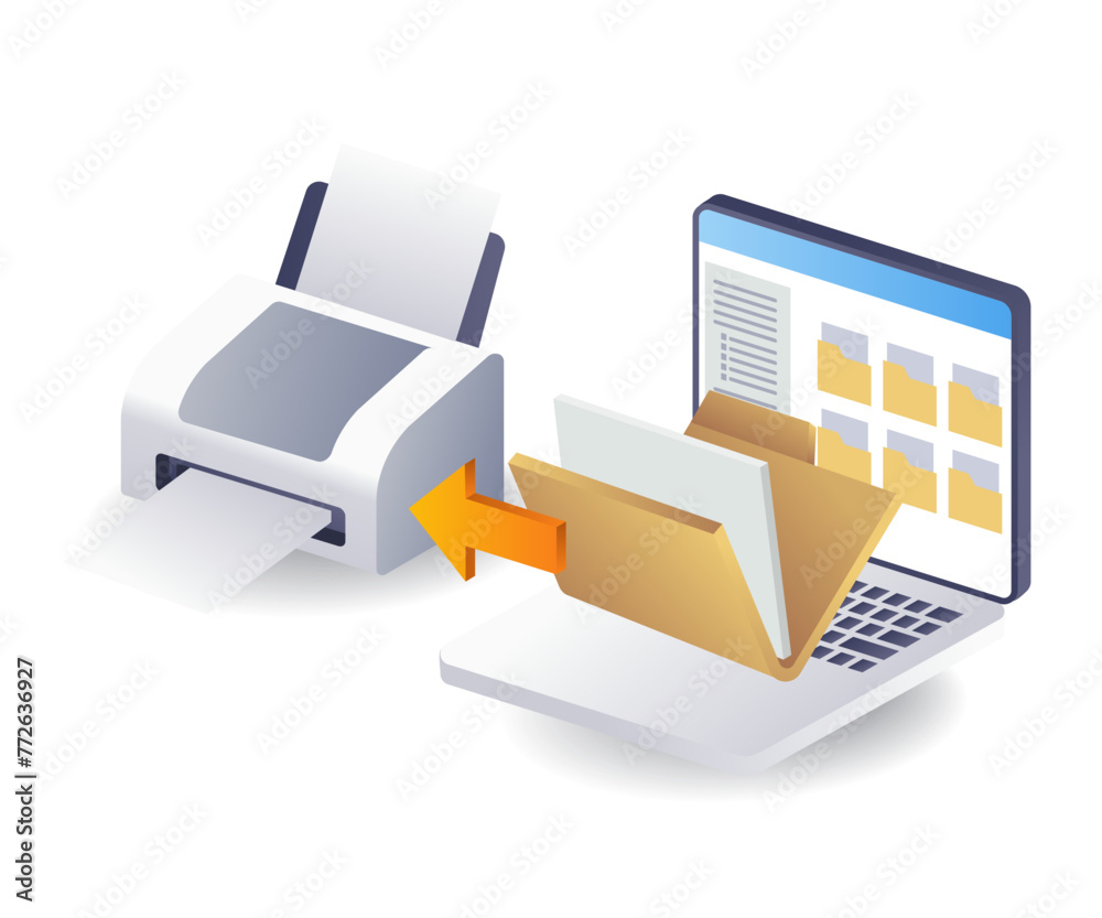 Aufkleber Print data from computer folder concept, flat isometric 3d illustration