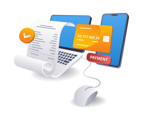 Online payment report details concept, flat isometric 3d illustration
