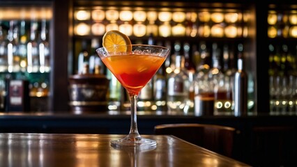 Alcoholic drink and cocktail on the bar counter