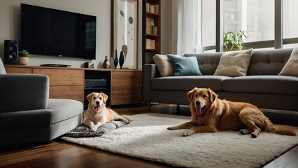 Two dogs in a modern living room