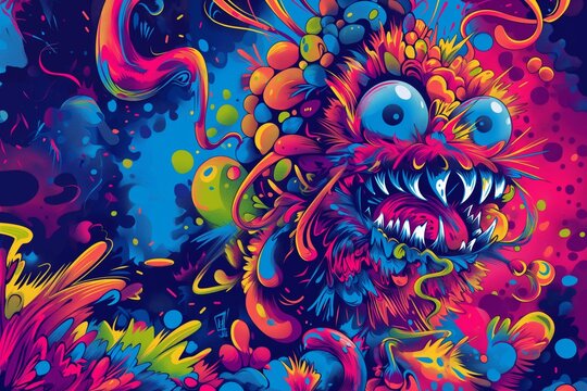 Colorful and vibrant illustration of blueberry-like cosmic monster