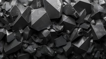 3d render abstract black crystal background faceted, macro panorama, wide panoramic polygonal wallpaper, abstract black crystallized background, Generative AI 