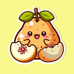 Sticker of cute Pear, tiny small Fruit, Isolated on colored background, flat vector illustration 
