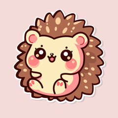 Sticker of cute hedgehog, tiny small wild animal, Isolated on colored background, flat vector illustration 